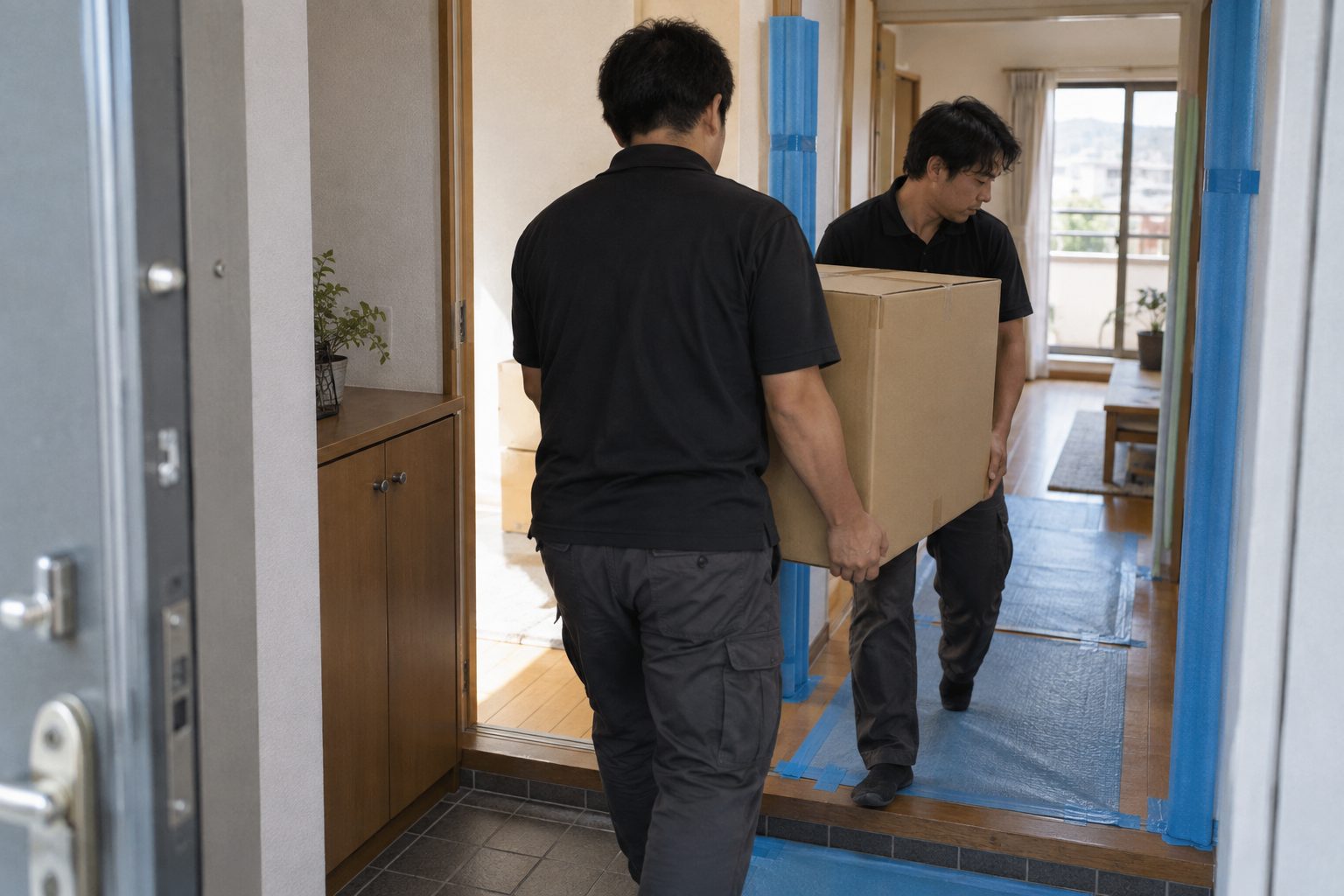 玄関で荷物を運ぶ作業のイメージ